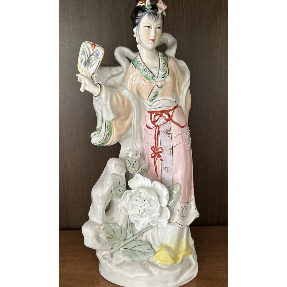 Vintage Porcelain Chinese Geisha Statue 13”